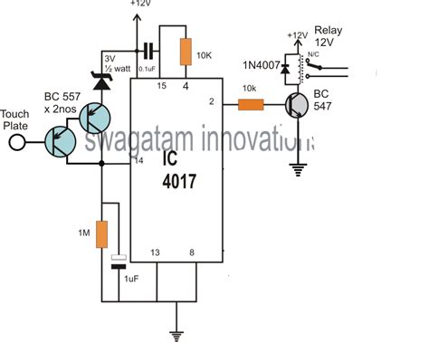 Simple Touch Switch Circuit Using Ic 4017