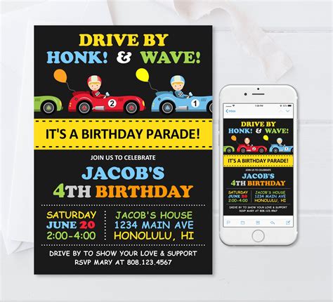 Drive By Birthday Parade Invitation Drive Through Birthday Party Honk