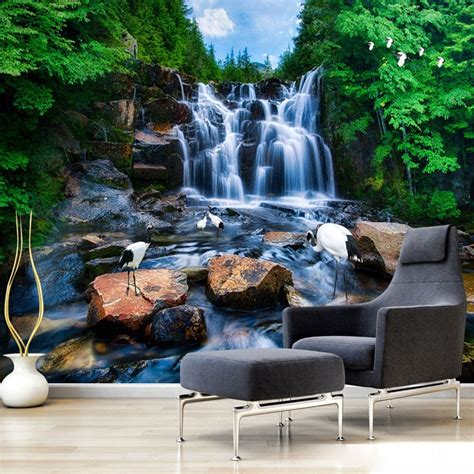 Custom Mural Landscape 3d Mountain Waterfall Running Water