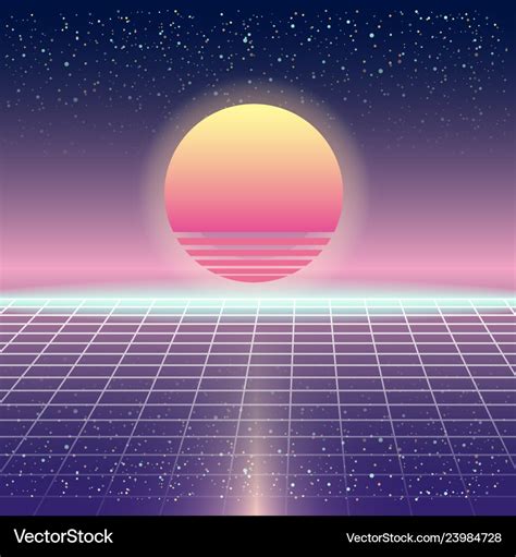 Synthwave Retro Futuristic Landscape With Sun Vector Image