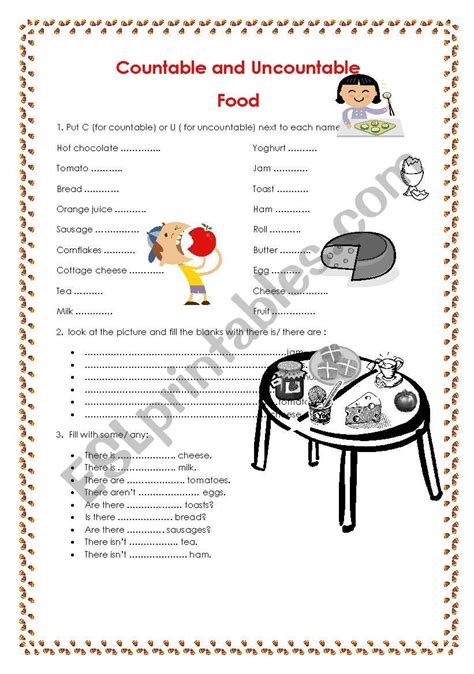 Countable Uncountable Food Esl Worksheet By Intothefire