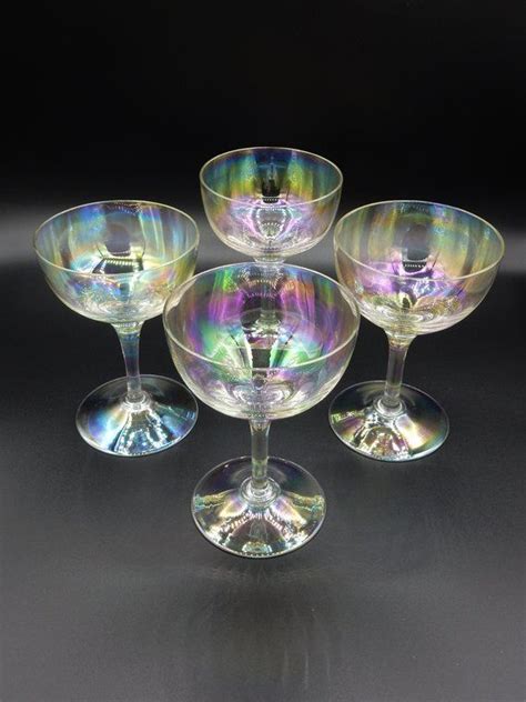Set Of Four Iridescent Wine Glasses Iridescent Iridescent Glass Wine Glasses