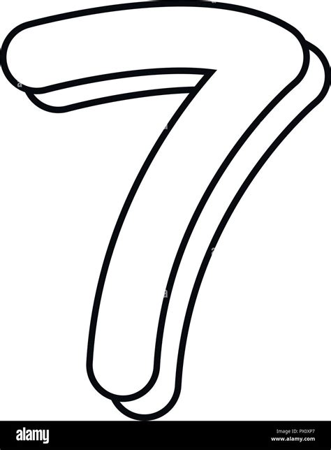 Outlined Number Seven On White Background Vector Illustration Stock