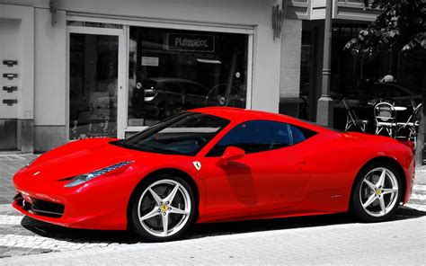 배경 화면 선택적 채색 빨간 차 스포츠카 Ferrari 쿠페 고성능 차 페라리 458 바퀴 초차 육상 차량