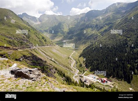 Summer Mountain Landscape With Winding Highway Road Romania Stock