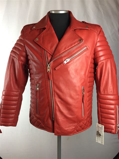 Mens Genuine Lambskin Leather Biker Jacket Motorcycle Style Red All