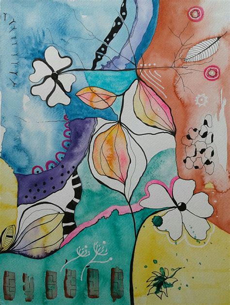 Watercolor And Ink Flower Doodles Abstract Watercolor Watercolor