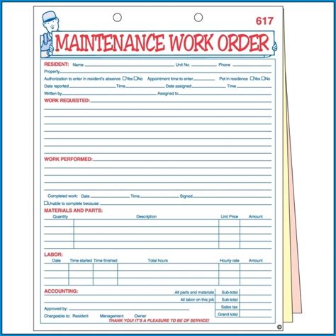 √ Free Printable Maintenance Work Order Template