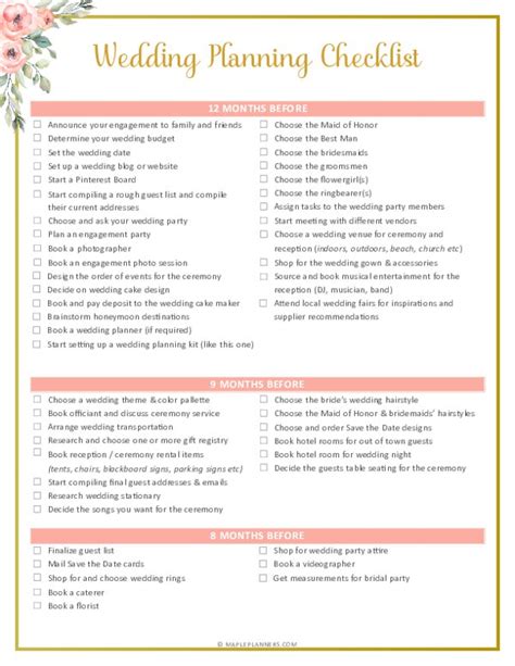 Wedding Flower Checklist Printable Best Flower Site