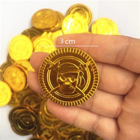 100pcsplastic Gold Treasure Coins Captain Pirate Party Favors Pretend