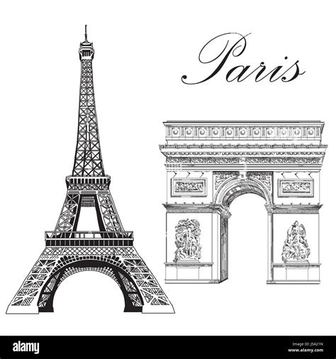 Eiffel Tower And Triumphal Arch Landmarks Of Paris France Vector