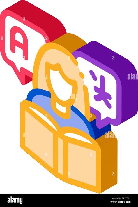 Woman Learning Language Isometric Icon Vector Illustration Stock Vector
