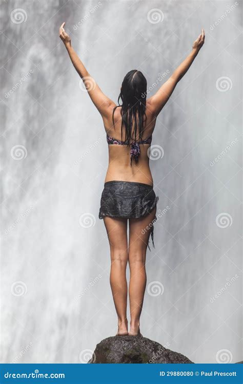 Woman At Waterfall Stock Photo Image Of Beauty Balance
