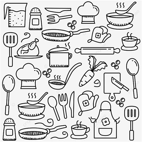 Set Of Cute Cooking Related Doodle Element Cooking Drawing King