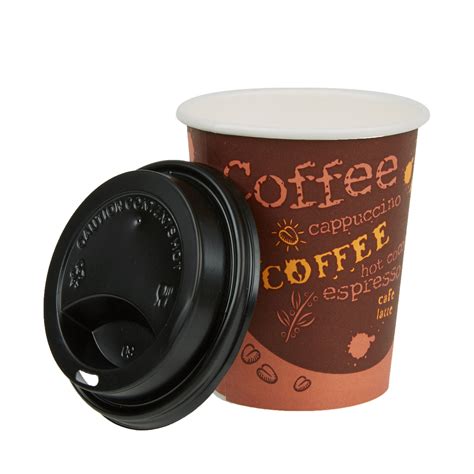 Choice 8 Oz Coffee Print Poly Paper Hot Cup And Lid 100 Pack