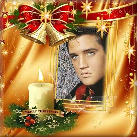 Elvis Photo Art Christmas With Bells And Candles In Red And Gold