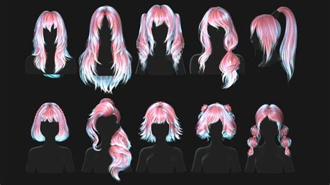 Hairstyle Pack 10 Pieces Vol3 Real Time Low Poly Cards 3d Model By
