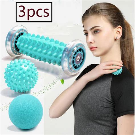 Massage Ball And Foot Roller 3 In 1 Set With Spiky Ball Lacrosse Ball Massage Roller Ergonomic