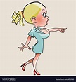 Cartoon girl with big breasts in amazement shows Vector Image