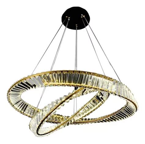 Lustre Pendente Led Cristal 2 Anéis Dourado Moderno 3000k 110v220v