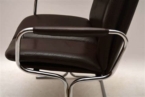 These ergonomic chairs support your posture and help you stay alert while working. Set Of 4 Retro Leather & Chrome Dining Chairs By Pieff ...