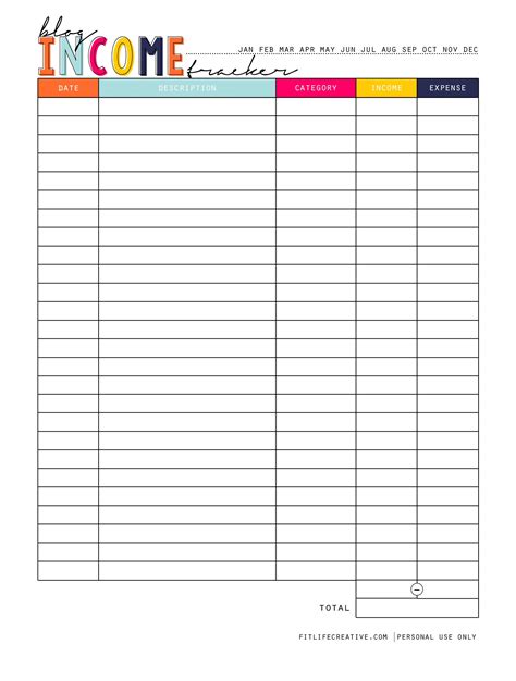 Income Tracker Printable Template Business Psd Excel Word Pdf