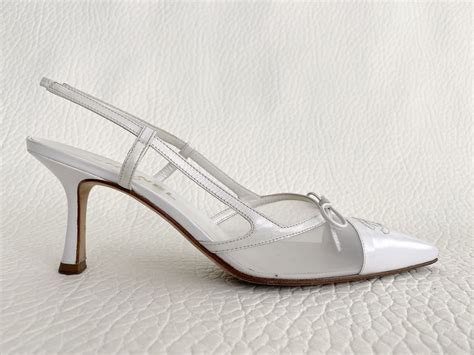 Chanel White Slingback Shoes “cc” Logo Heels 80mm
