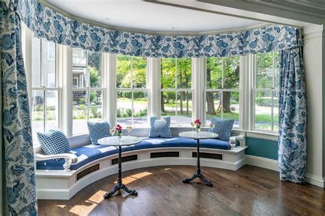 Bow Window With Curved Window Seat Bench Transitional Dining Room