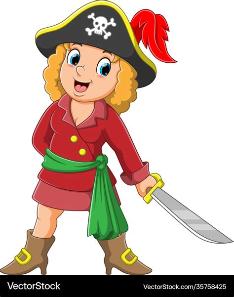 Pretty Pirate Girl Holding Sword Royalty Free Vector Image