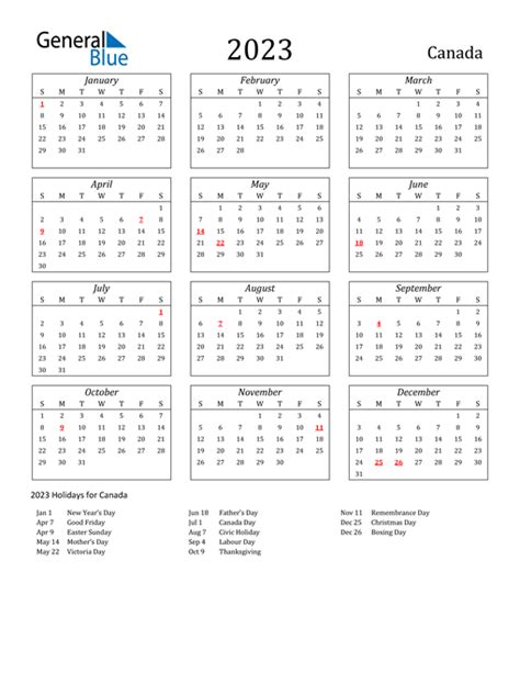 2023 Canada Calendar With Holidays Canada Calendar 2023 Free
