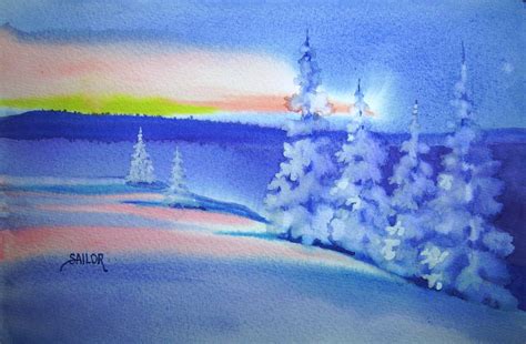 Watercolor in the Village: Winter Sunset