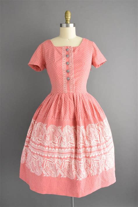 50s Dress Pink Cotton Large Xl Dress 1950s Vintage Dress Etsy