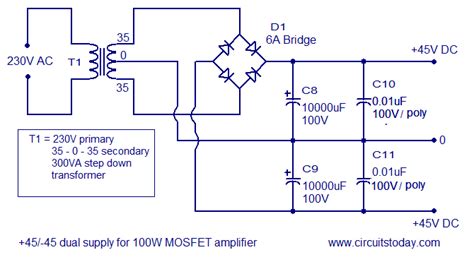 Here the circuit schematic diagram of 100 watt audio amplifier with mosfet. 100w Mosfet Power Amplifier Circuit - Circuit Diagram Images