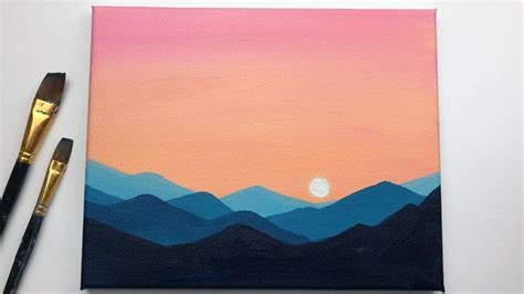 Sunset And Mountains Sunset Acrylic Painting Tutorial For Beginners