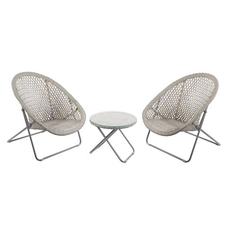 Foldable chair and table set. Grey & Buff Faux Rattan Garden Chair & Table Set