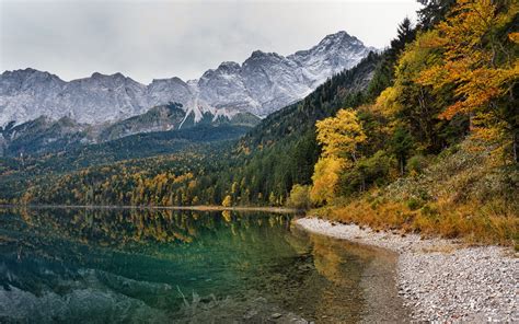 Download Wallpaper 3840x2400 Coast Lake Mountains Forest Landscape