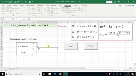 Make A Solver For Quadratic Equations By Excel Vba Programming Youtube