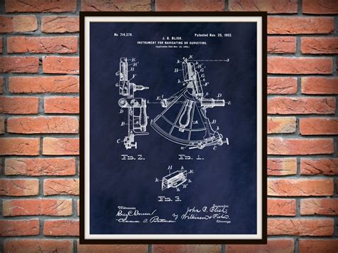 1902 sextant patent print ship navigation poster nautical decor