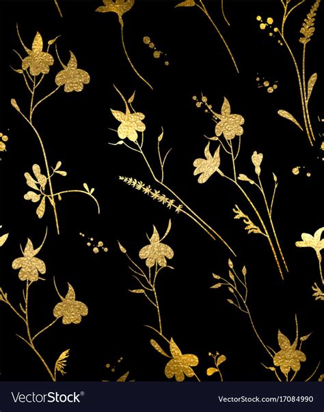 Seamless Gold Floral Pattern On A Black Background