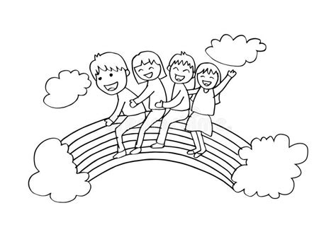 Cartoon Happy Kids On The Rainbow Stock Vector Illustration Of Girls