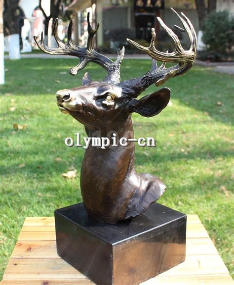 18 Inch Bronze Art Sculpture Auspicious Animal Deer Head Statue Marble
