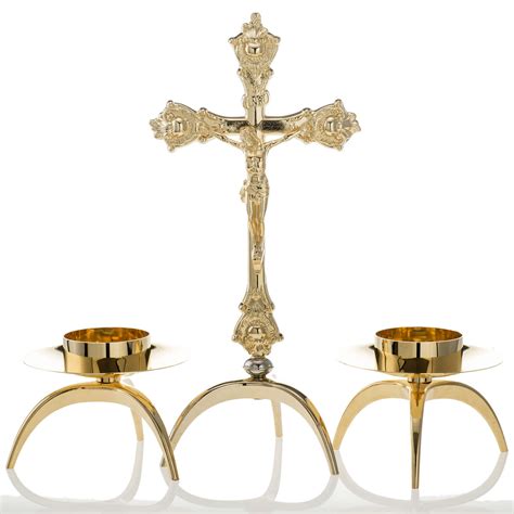 Altar Cross And Candle Holders In Brass 3 Pieces Online Sales On