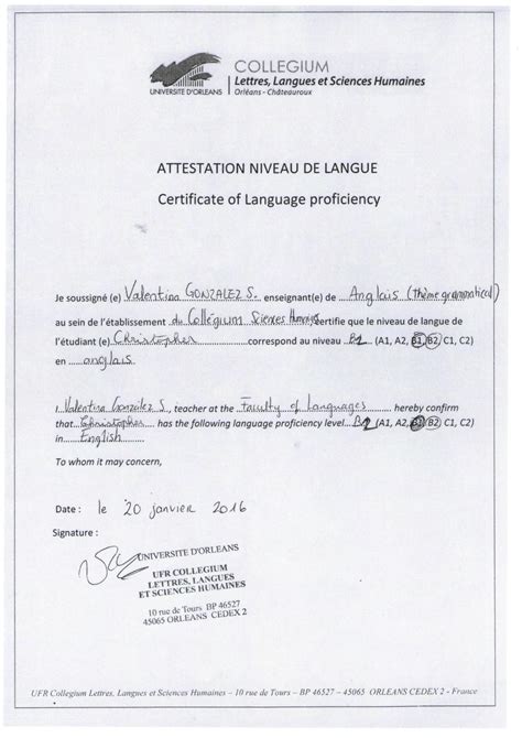 Certificat De Niveau De Langue Hot Sex Picture