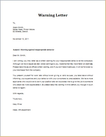 Warning Letter Sample Templates Word Excel Templates