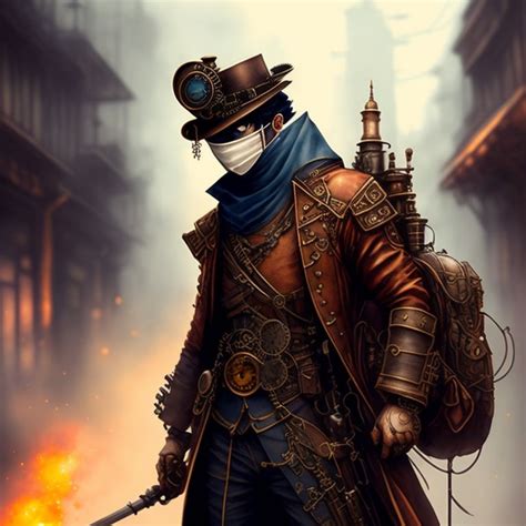 Watery Toad632 Steampunk Ninja In Street Concept Art In Steampunk Style