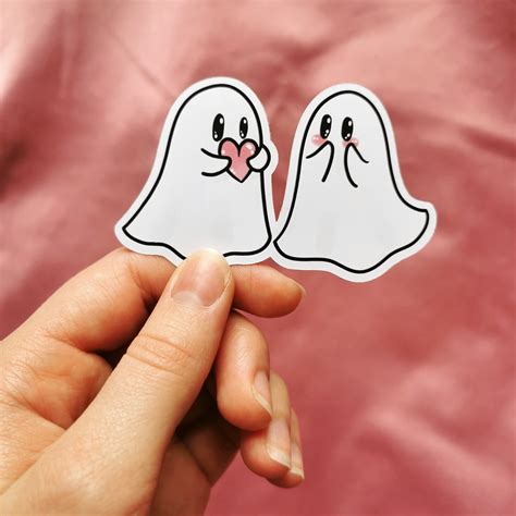 Cute Ghosts In Love Sticker Kawaii Cartoon Ghost Couple Etsy