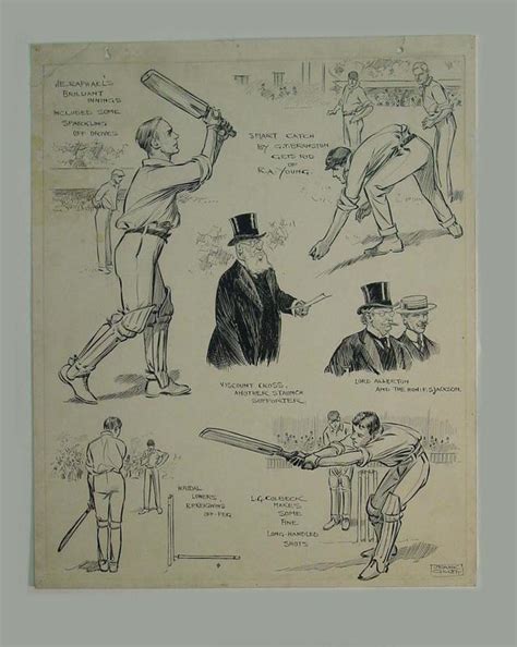 Drawing A Page Of Cricket Sketches By Frank Gillett C 1905