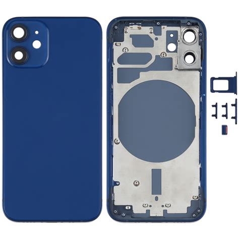 Iphone 12 Mini Komplett Bakside I Glass Med Ram Blå Teknikkdelerno