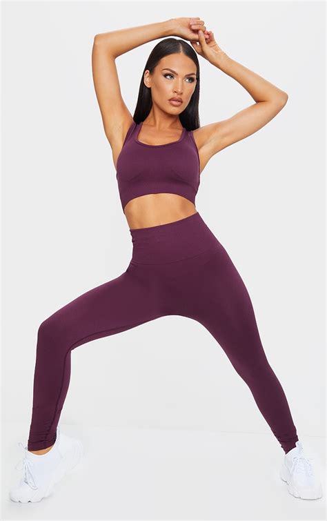 plum high waist seamless gym leggings prettylittlething