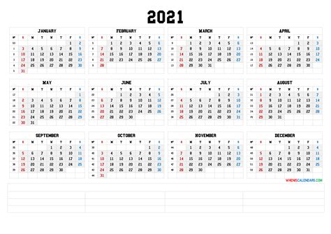 12 Month 2021 Printable Calendar Calendar Printables Free Blank